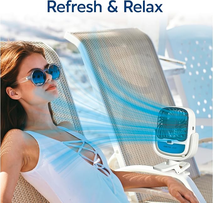 Grip Go Evaporative Cooler, Cordless & Portable Fan with 3 Speeds, Universal Clamp 360 Degrees Head Swivel, USB Charging
