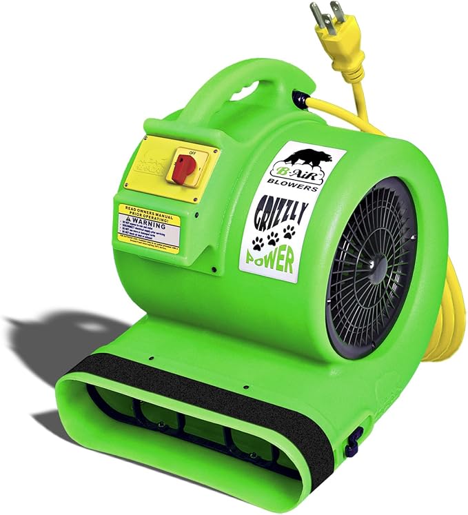 Grizzly Gp-1 1 HP Air Grizzly Mover Carpet Dryer Floor Fan for Water Damage Restoration Equipment & Pet Cage Dryer Green