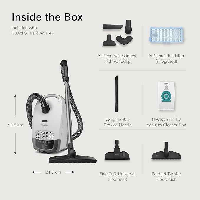 Guard S1 Parquet Flex Bagged Canister Vacuum Cleaner with AirClean Plus Filter, Parquet Twister Brush, FiberTeQ Universal