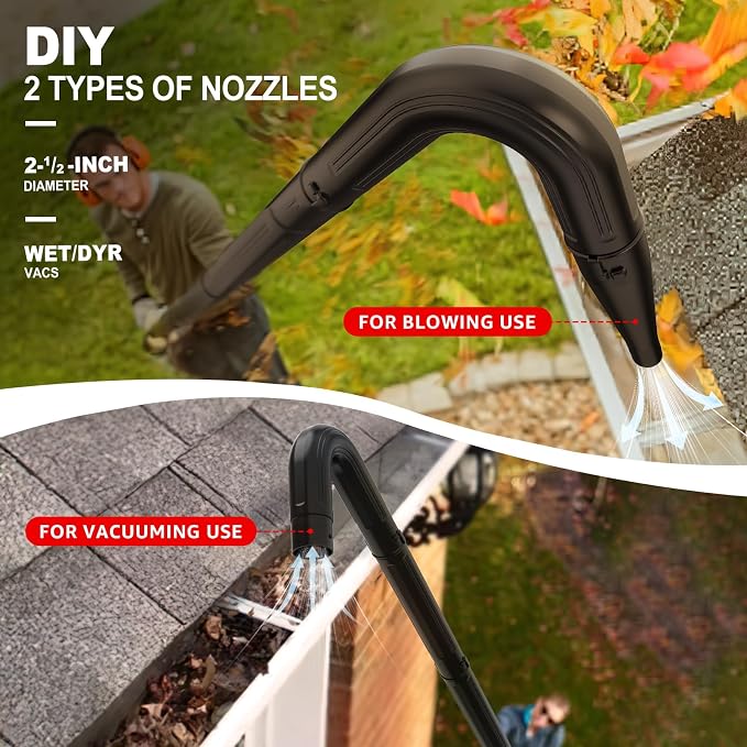 Gutter Cleaning Tools for 2-1/2 in. Wet/Dry Vacuum Cleaner, Shop Vacuum Hose Attachments for Cleaning or Blowing Debris from