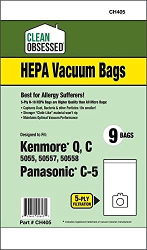 H-10 HEPA Bags Replacement For Canister C/Q 50555, 50557, 50558 & Type C-5 - (9 Bag Pack), alternate
