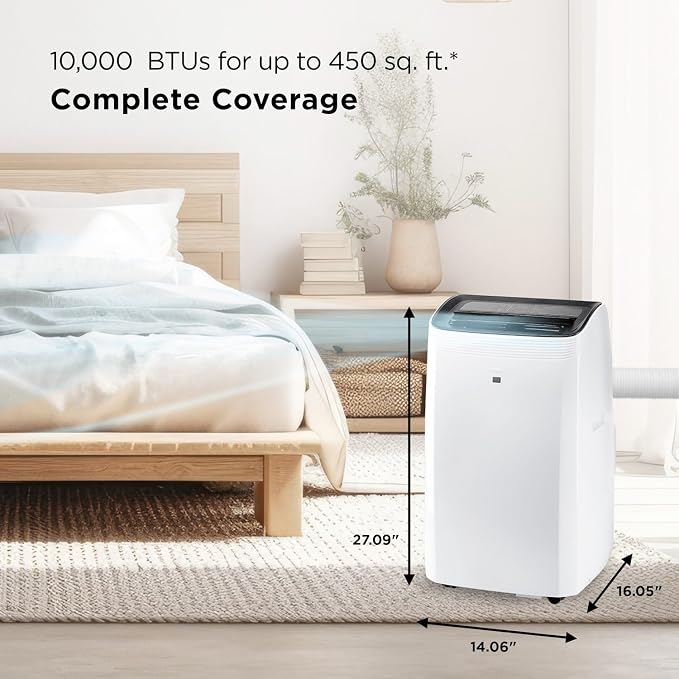 H10P36W 10,000 SACC BTU Smart Portable Air Conditioner, Fan & Dehumidifier, 450 Sq. Ft, Remote Control, Compatible with