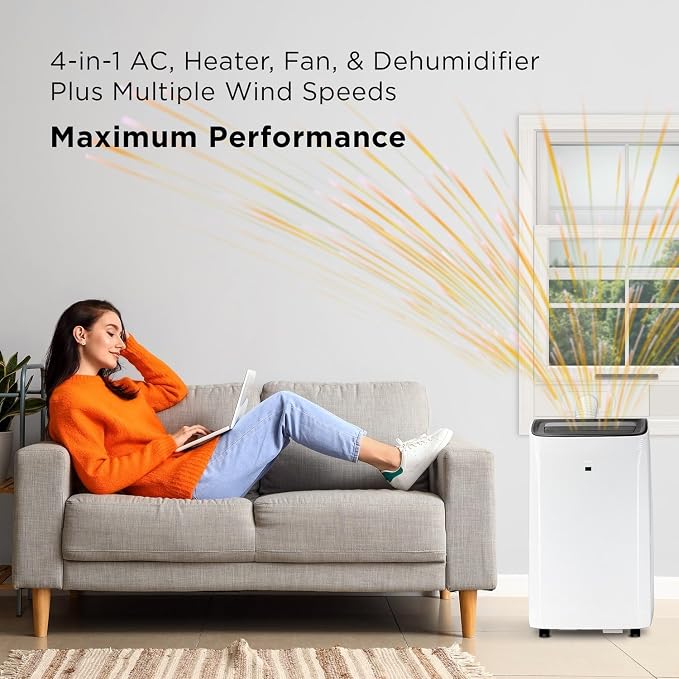 H10PH36W 10,00 SACC BTU Smart Portable Air Conditioner with Heat, Fan & Dehumidifier Modes, 450 Sq. Ft, Remote Control