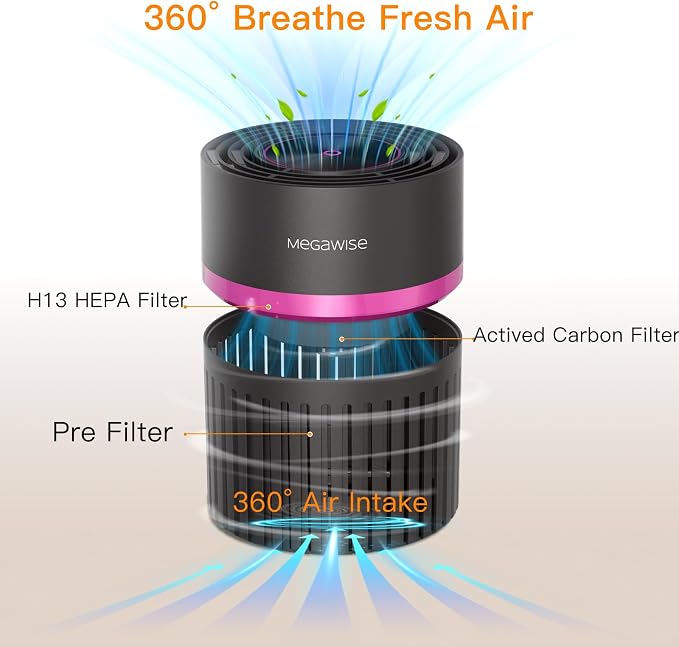H13 HEPA Air Purifier for Home, Bedroom & Office | 3-Stage Filtration for Smoke, Dust, Pet Dander | Quiet & Ozone-Free