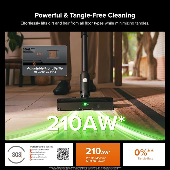 H60 Hub Ultra Cordless Vacuum Cleaner with Auto-Empty Dock, 210AW Suction Stick Vacuum Cleaners for Home and Pet Hair