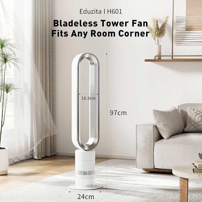 H601 Commercial Bladeless Tower Fan, 10 Cooling Speeds, Remote Control, Ultra-Quiet Brushless DC Motor for Bedroom, alternate