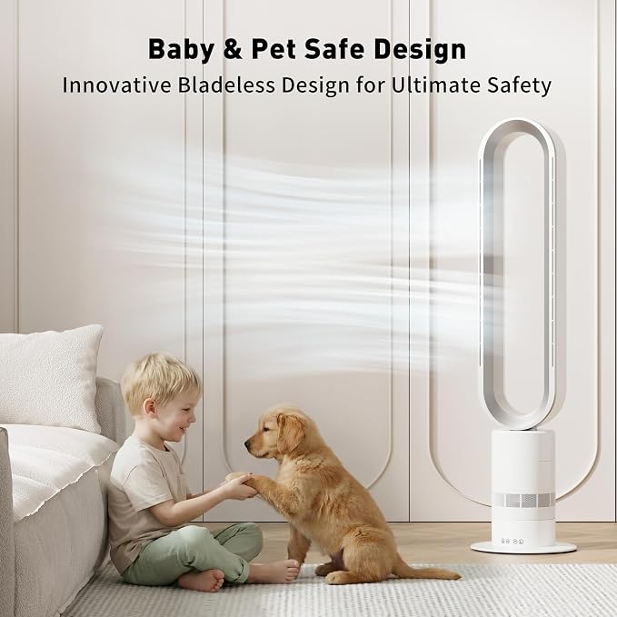 H601 Commercial Bladeless Tower Fan, 10 Cooling Speeds, Remote Control, Ultra-Quiet Brushless DC Motor for Bedroom, alternate