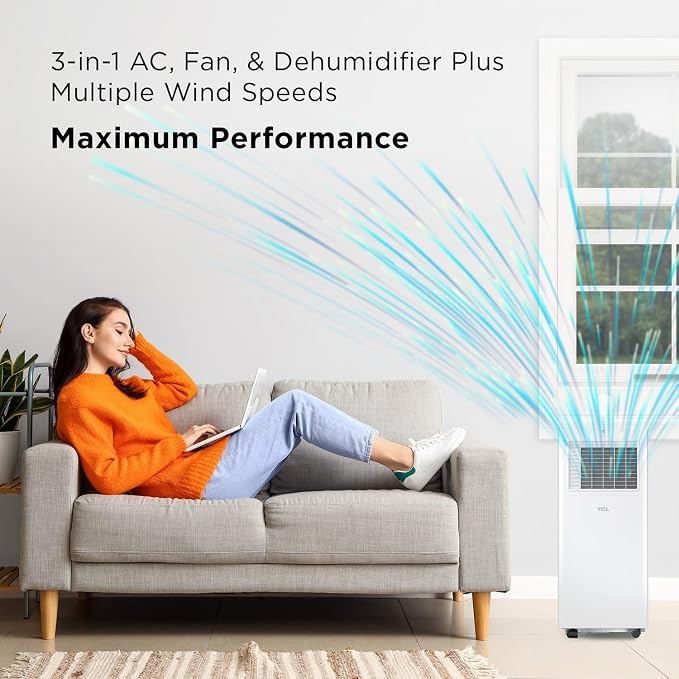 H6P44W 6,000 BTU Smart Portable Air Conditioner, Fan & Dehumidifier, 250 Sq. Ft, Ultra-Compact Design, Remote Control