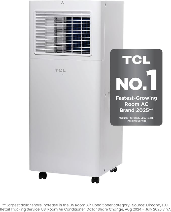 H6P44W 6,000 BTU Smart Portable Air Conditioner, Fan & Dehumidifier, 250 Sq. Ft, Ultra-Compact Design, Remote Control