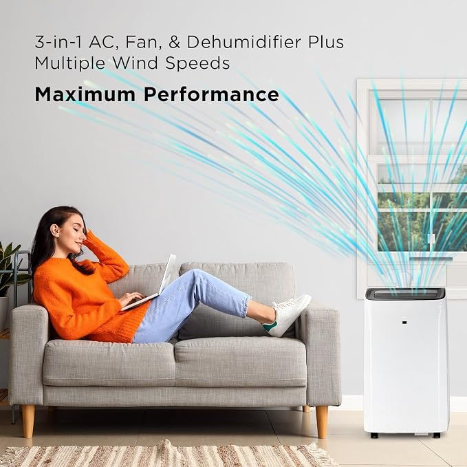 H8P36W 8,000 SACC BTU Smart Portable Air Conditioner, Fan & Dehumidifier, 350 Sq. Ft, Remote Control, Compatible with