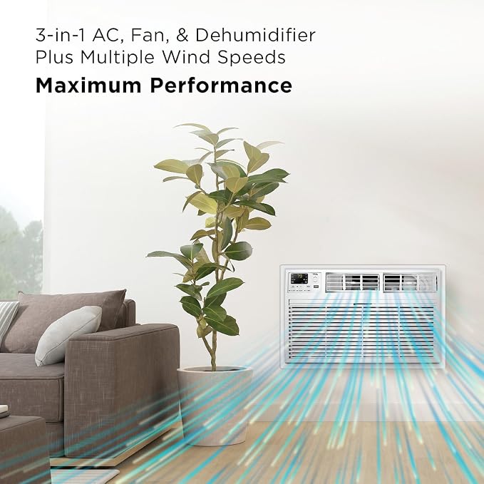 H8T9E1-A 8,000 BTU Smart Through-The-Wall Air Conditioner, Fan & Dehumidifier, 350 Sq. Ft, Remote Control, Compatible with