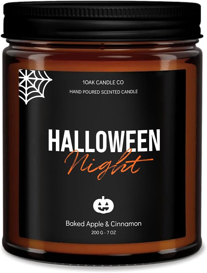 Halloween Candles Scented - 7oz, Baked Apple Cinnamon - Spooky Candles - Gothic Décor Decorations - Halloween Gifts for