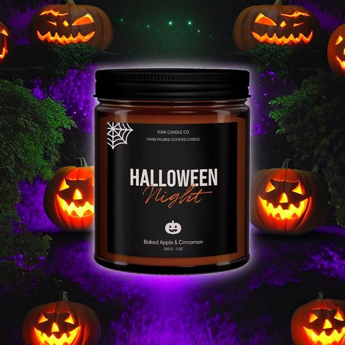 Halloween Candles Scented - 7oz, Baked Apple Cinnamon - Spooky Candles - Gothic Décor Decorations - Halloween Gifts for