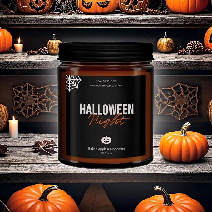 Halloween Candles Scented - 7oz, Baked Apple Cinnamon - Spooky Candles - Gothic Décor Decorations - Halloween Gifts for