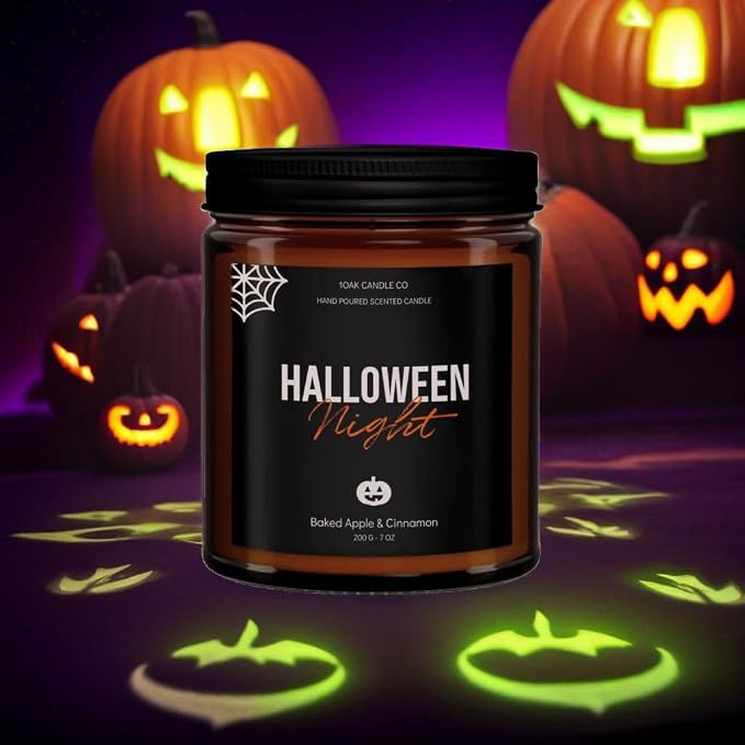 Halloween Candles Scented - 7oz, Baked Apple Cinnamon - Spooky Candles - Gothic Décor Decorations - Halloween Gifts for