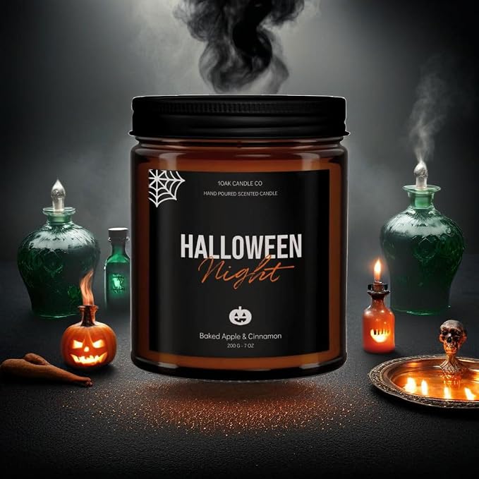 Halloween Candles Scented - 7oz, Baked Apple Cinnamon - Spooky Candles - Gothic Décor Decorations - Halloween Gifts for