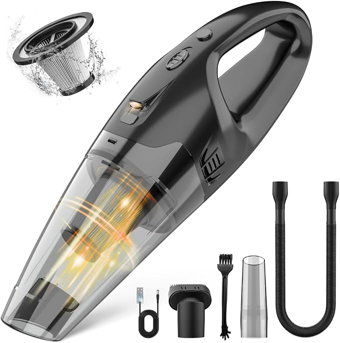 Hand Vacuum Powerful Suction, Hand held Vacuum Cordless Rechargeable with LED, product image