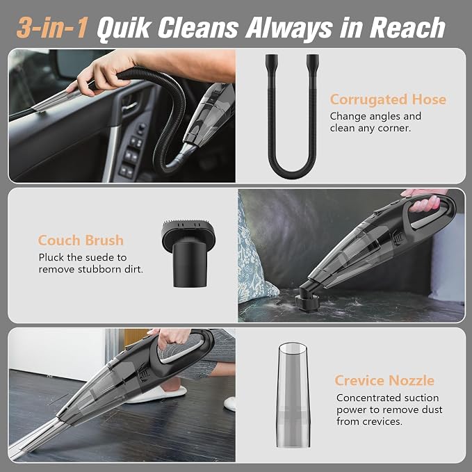 Hand Vacuum Powerful Suction, Hand held Vacuum Cordless Rechargeable with LED, alternate product view 4