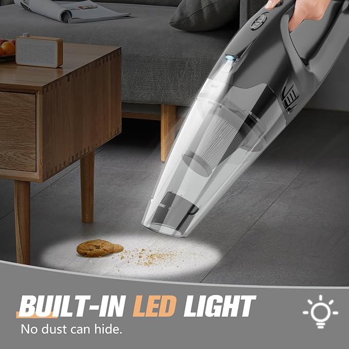 Hand Vacuum Powerful Suction, Hand held Vacuum Cordless Rechargeable with LED, alternate product view 5