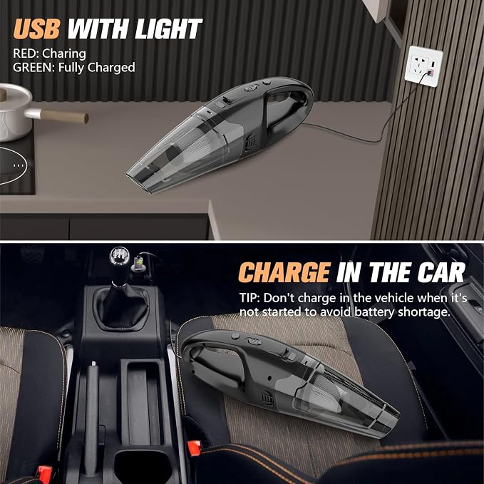 Hand Vacuum Powerful Suction, Hand held Vacuum Cordless Rechargeable with LED, alternate product view 7