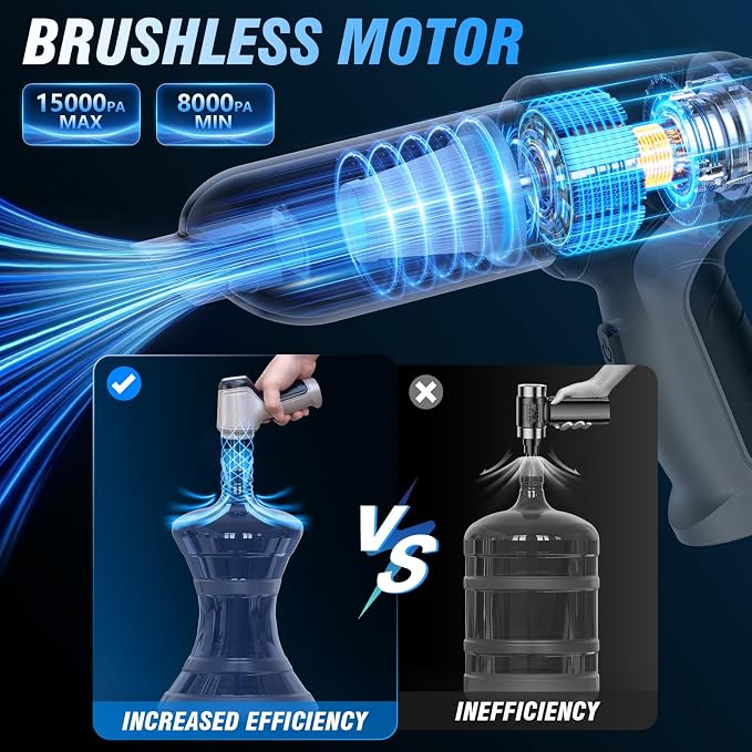 Handheld Car Vacuum - 15000Pa Cordless Wet/Dry, 120W High Power with Complete Accessory Kit for Cars, Pet Hair, Home &