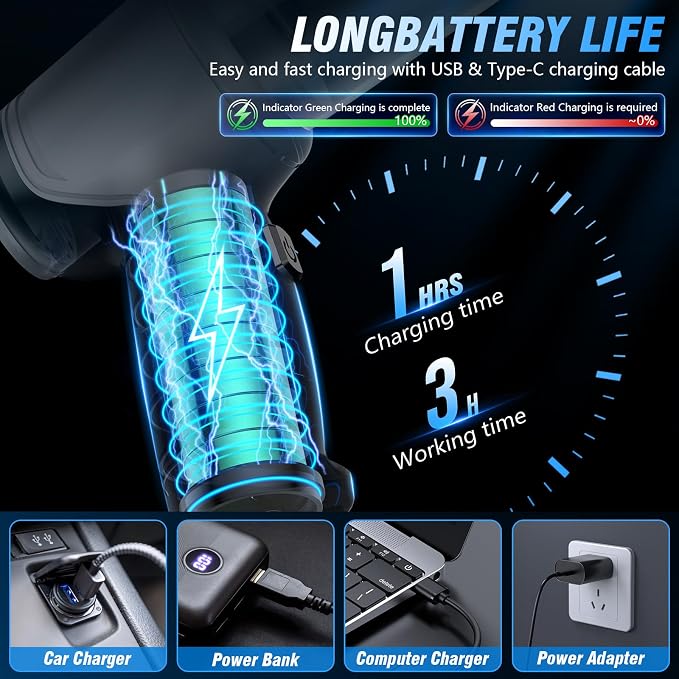 Handheld Car Vacuum - 15000Pa Cordless Wet/Dry, 120W High Power with Complete Accessory Kit for Cars, Pet Hair, Home &
