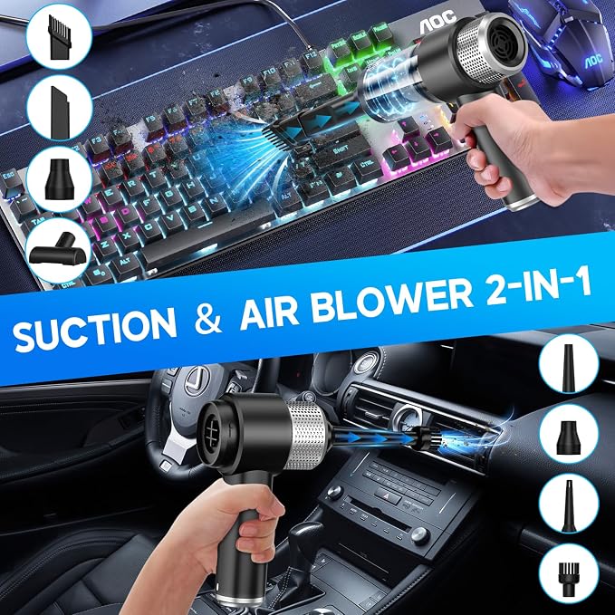 Handheld Car Vacuum Cleaner, 16000PA Hand Held Vacuum Portable Cordless, 2 in 1 Air Duster and Vacuum Cleaner with LED Light