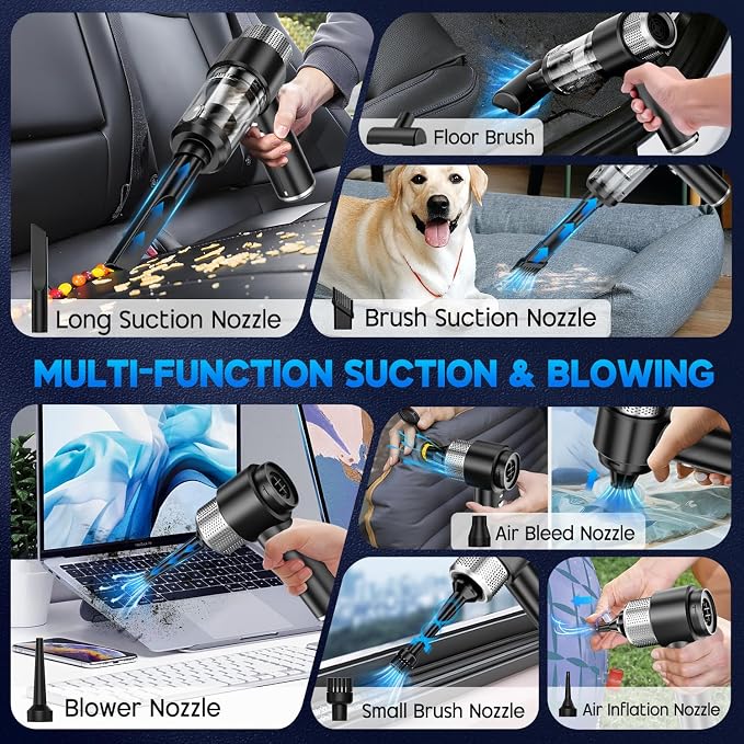 Handheld Car Vacuum Cleaner, 16000PA Hand Held Vacuum Portable Cordless, 2 in 1 Air Duster and Vacuum Cleaner with LED Light
