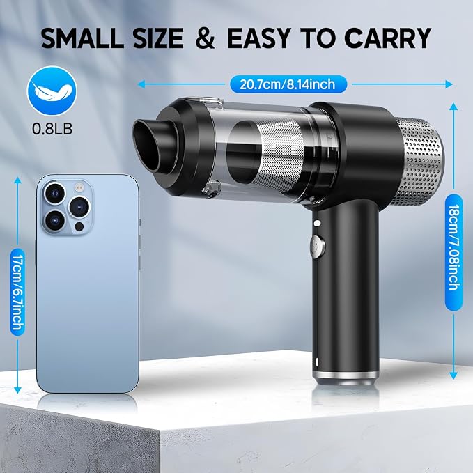 Handheld Car Vacuum Cleaner, 16000PA Hand Held Vacuum Portable Cordless, 2 in 1 Air Duster and Vacuum Cleaner with LED Light