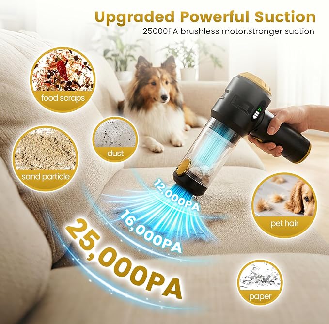 Handheld Car Vacuum Cleaner,25000PA Strong Cyclonic Suction Foldable Mini Vacuum Portable Cordless with Digital Display and