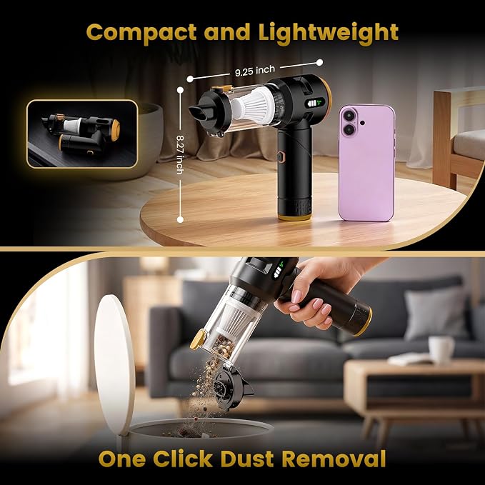 Handheld Car Vacuum Cleaner,25000PA Strong Cyclonic Suction Foldable Mini Vacuum Portable Cordless with Digital Display and