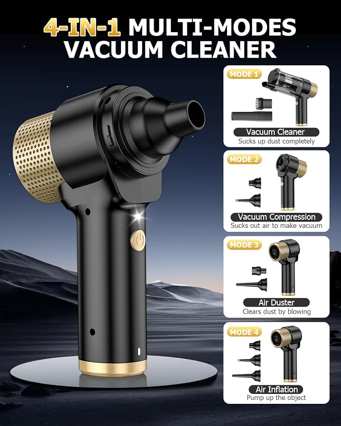 Handheld Car Vacuum Cleaner Cordless with 16000PA Powerful Suction, 4-in-1 Portable Mini Vacuum Cleaner & Air Duster with