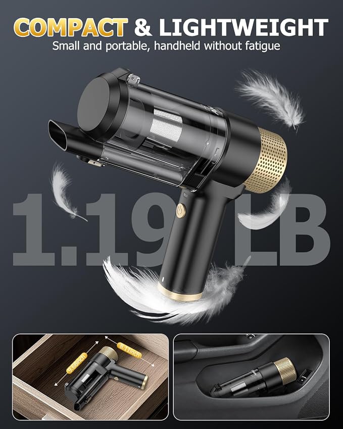 Handheld Car Vacuum Cleaner Cordless with 16000PA Powerful Suction, 4-in-1 Portable Mini Vacuum Cleaner & Air Duster with