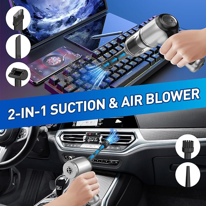 Handheld Car Vacuum Cleaner Cordless with Brushless Motor, 20000PA High Power Vacuum Cleaner & Air Duster, 3 in 1 Keyboard