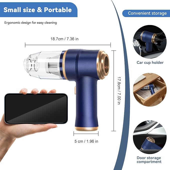 Handheld Car Vacuum Cleaner, Portable Cordless Mini Vacuums with Multi-Nozzles, High Power Dry Hand held Vacuum for Car