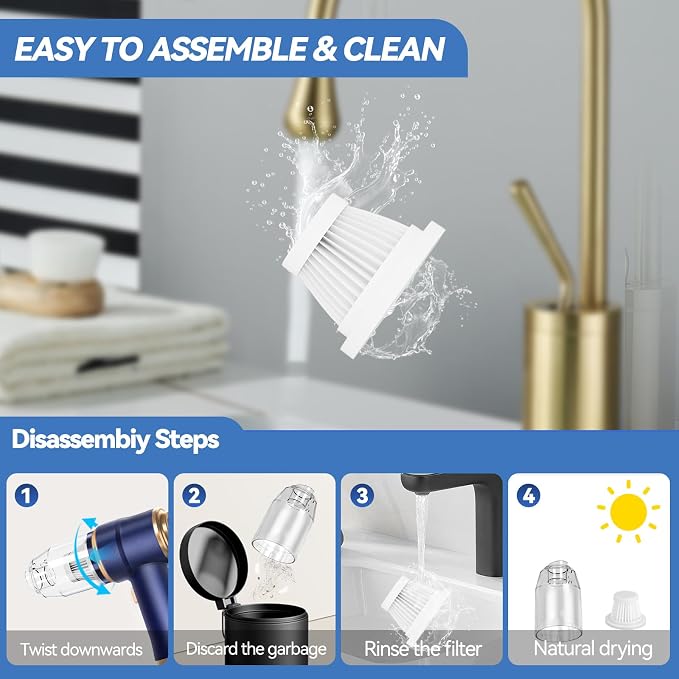 Handheld Car Vacuum Cleaner, Portable Cordless Mini Vacuums with Multi-Nozzles, High Power Dry Hand held Vacuum for Car