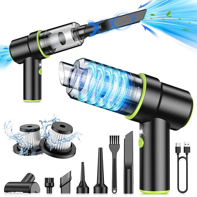 Handheld Car Vacuum Portable Cordless 12000PA, 2 in 1 Handheld Vacuum Cleaner and Air Duster with Multi-Nozzles and LED