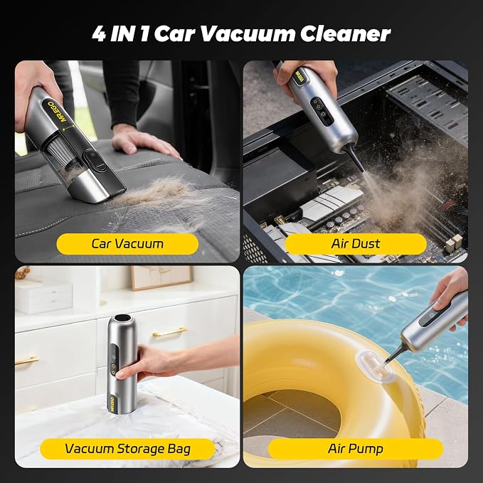 Handheld Car Vacuum Portable Cordless, 4-in-1 Mini Vacuum with 18500Pa Strong Suction, Desk Vacuum Cleaner and Air Duster