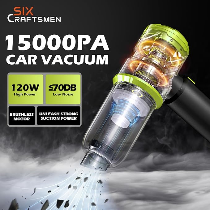 Handheld Car Vacuum with 15000PA Power, 4 in 1 Powerful Cordless Vacuum Cleaner & Air Duster with 2000mAh Battery