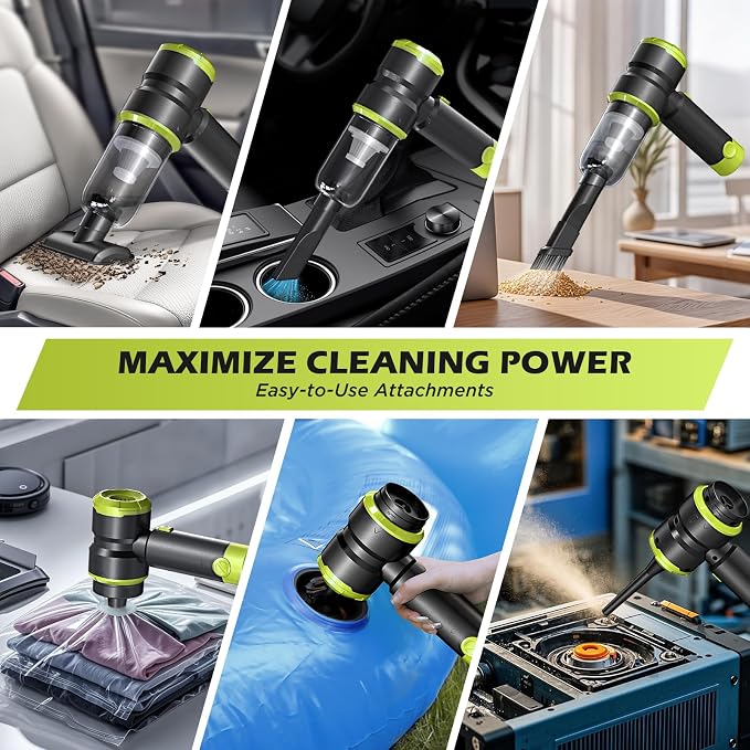 Handheld Car Vacuum with 15000PA Power, 4 in 1 Powerful Cordless Vacuum Cleaner & Air Duster with 2000mAh Battery