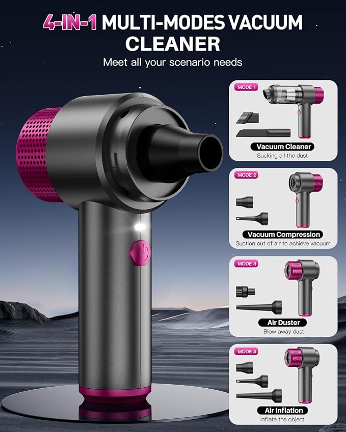 Handheld Cordless Car Vacuum Cleaner, 4-in-1 Portable Mini Car Vacuum Cleaner, 15000PA High Power & Air Duster with LED Light