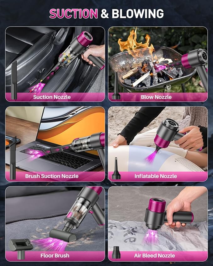 Handheld Cordless Car Vacuum Cleaner, 4-in-1 Portable Mini Car Vacuum Cleaner, 15000PA High Power & Air Duster with LED Light