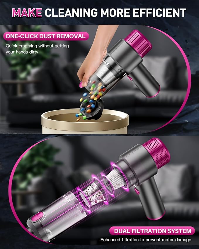 Handheld Cordless Car Vacuum Cleaner, 4-in-1 Portable Mini Car Vacuum Cleaner, 15000PA High Power & Air Duster with LED Light