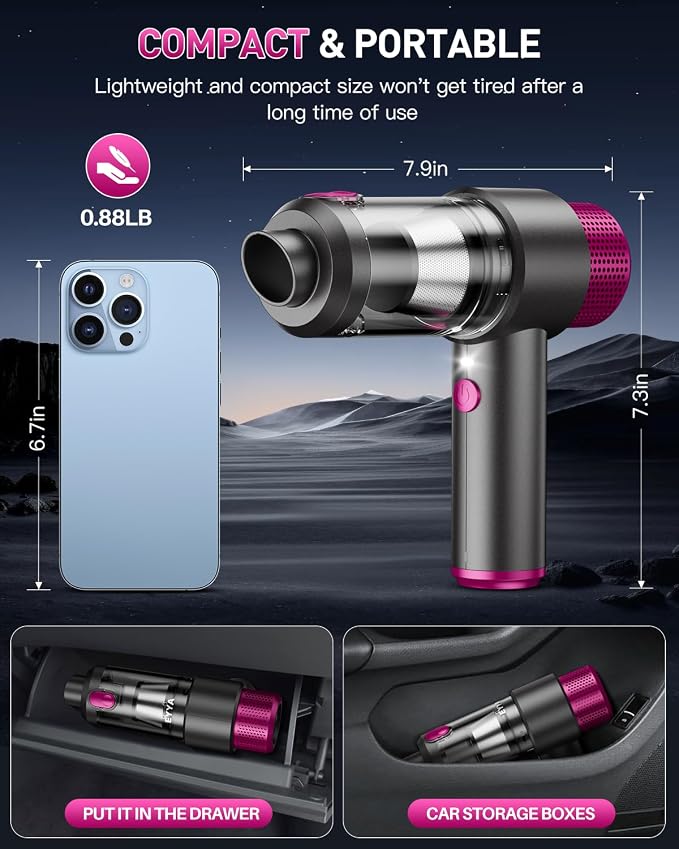 Handheld Cordless Car Vacuum Cleaner, 4-in-1 Portable Mini Car Vacuum Cleaner, 15000PA High Power & Air Duster with LED Light