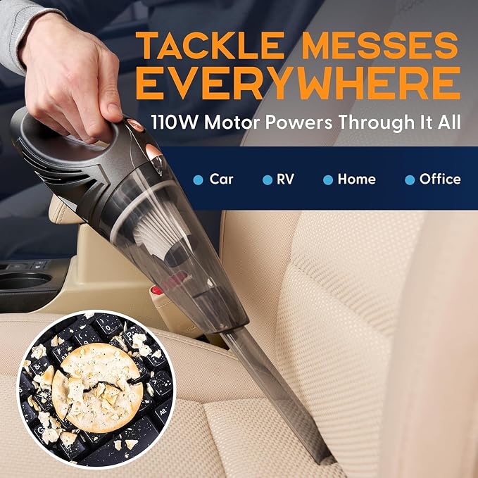 Handheld Cordless Vacuum Cleaner, Rechargeable Portable Car Vacuums W/Strong Suction, Bag & Attachments, Small Vac Cleaner