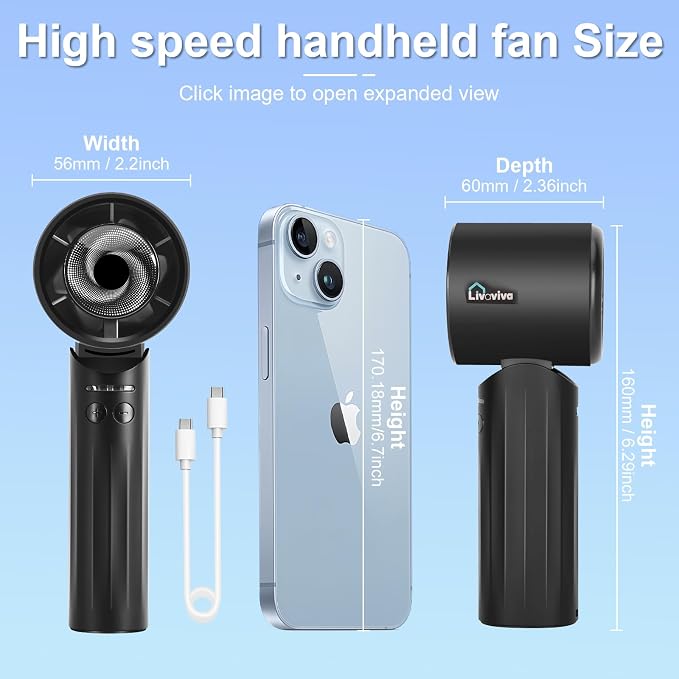 Handheld fan, adjustable blowing angle, mini portable turbo fan, USB Type-C rechargeable, infinitely variable speed