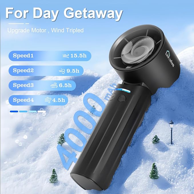 Handheld fan, adjustable blowing angle, mini portable turbo fan, USB Type-C rechargeable, infinitely variable speed
