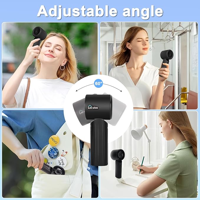 Handheld fan, adjustable blowing angle, mini portable turbo fan, USB Type-C rechargeable, infinitely variable speed