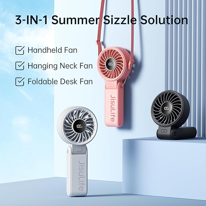 Handheld Fan Life7 – Ultimate Flexibility: High-Power Motor, LED Display, 13 Hrs Cooling, 3600mAh Rechargeable, 5-Speed
