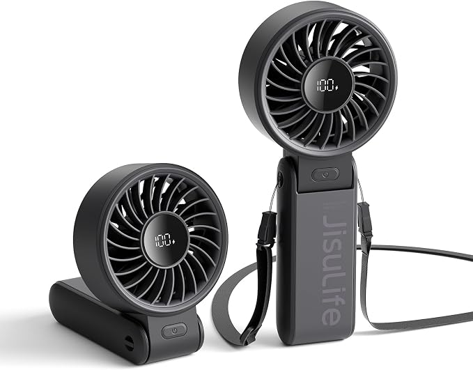Handheld Fan Life7 – Ultimate Flexibility: High-Power Motor, LED Display, 19.5 Hrs Cooling, 5000mAh Rechargeable, 5-Speed
